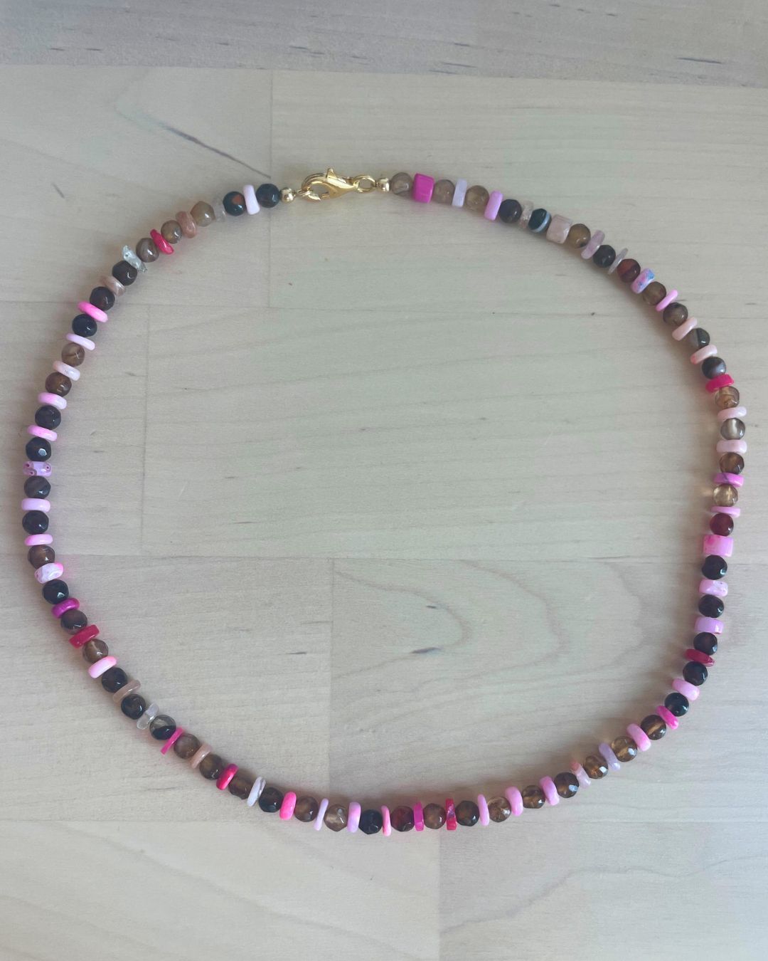 Coffee Brown Agate with Pink Gemstones