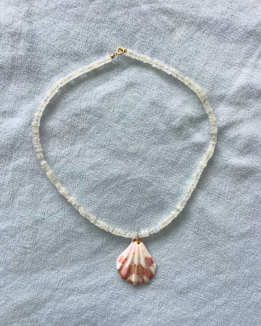 Luna - Rainbow Moonstone Shell Necklace