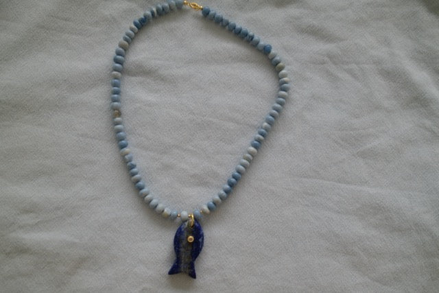 Fish Necklace: Ice Blue Opal