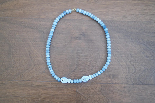 Bead Fish Necklace: Blue Opal