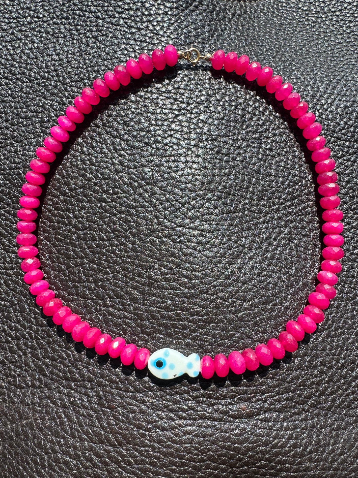 Bead Fish Necklace: Pink Agate