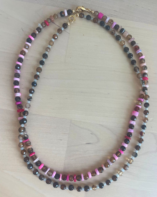 Coffee Brown Agate with Pink Gemstones
