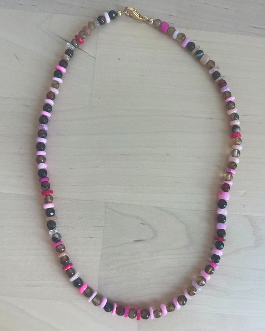 Coffee Brown Agate with Pink Gemstones