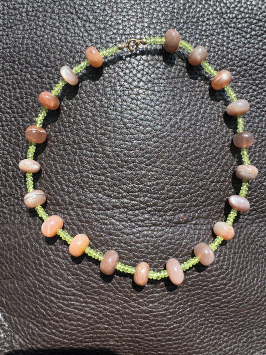 Brown Moonstone with Green Peridot Choker