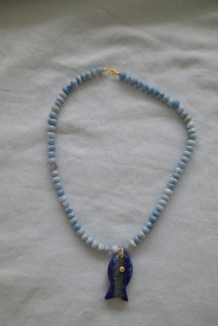 Fish Necklace: Ice Blue Opal
