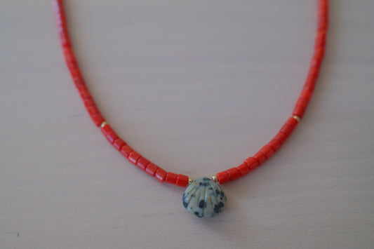 Dalmatian Shell + Coral Beads