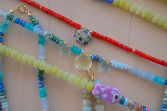 Gem Shells + Multi Blue Beads