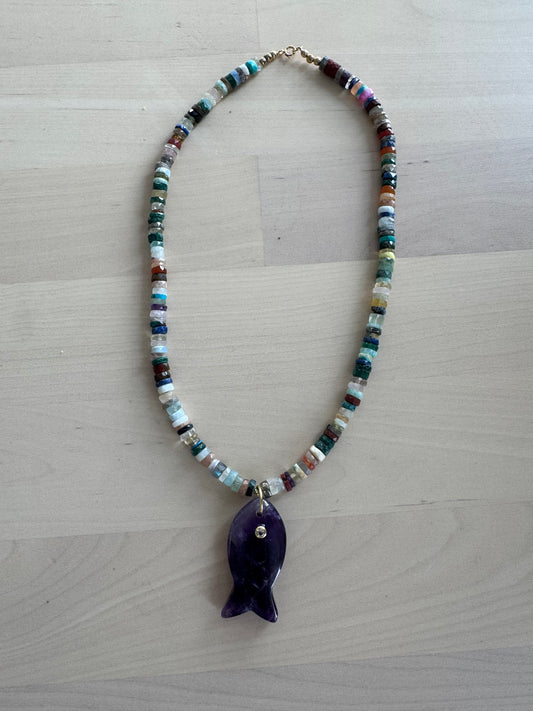 Purple Fish + Mixed Gemstones