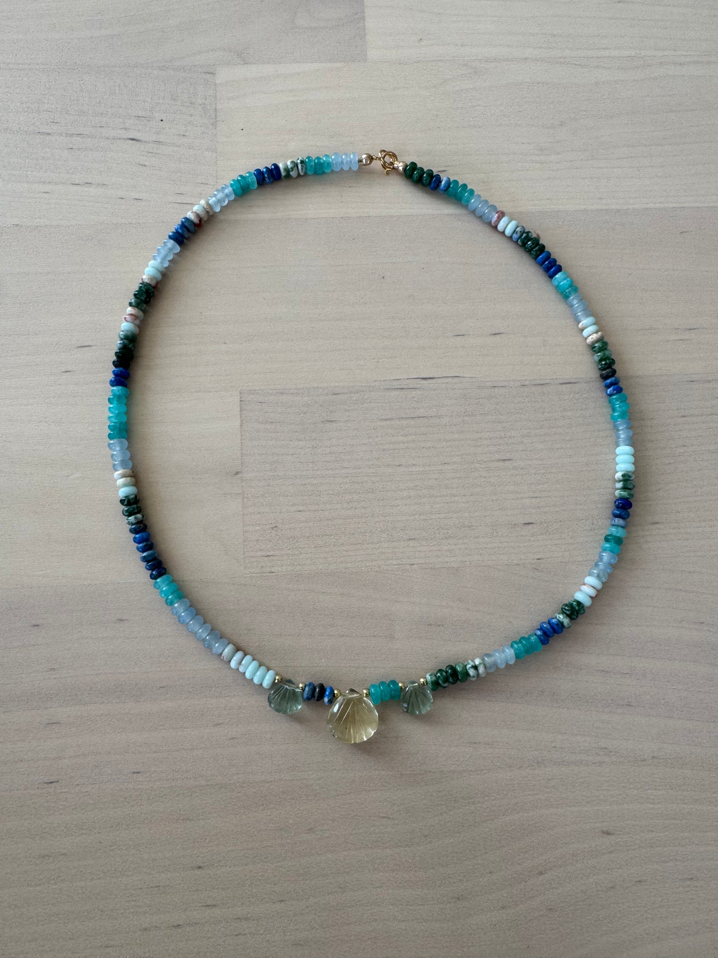 Gem Shells + Multi Blue Beads