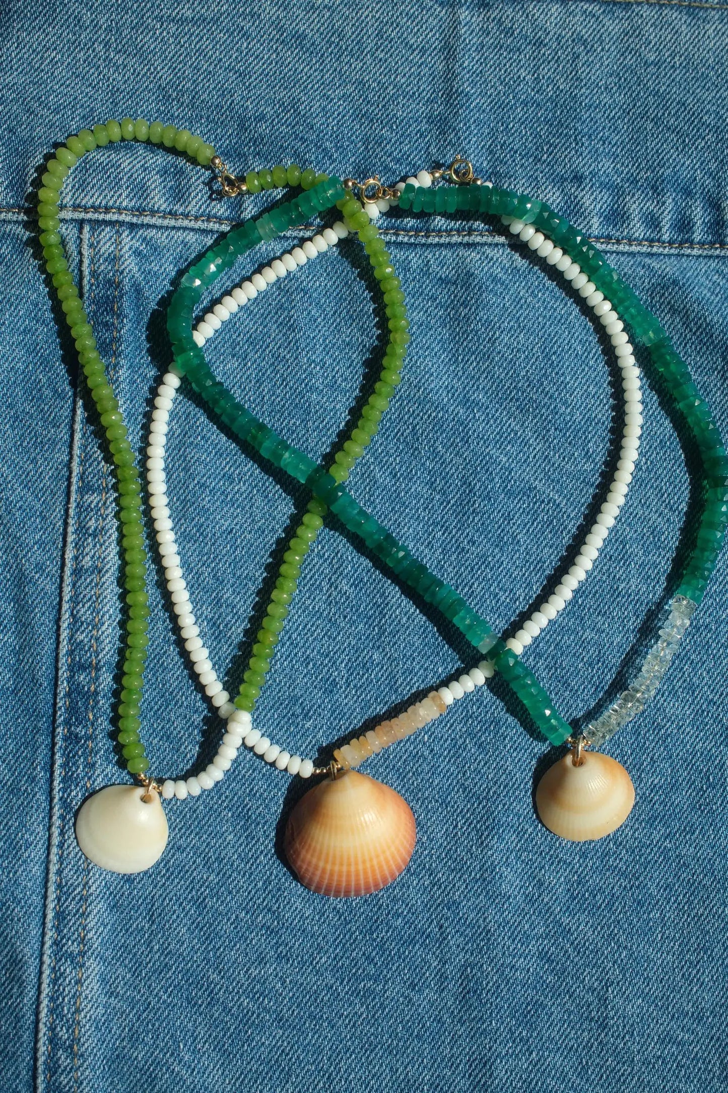 Asymmetric Green Agate Shell Necklace