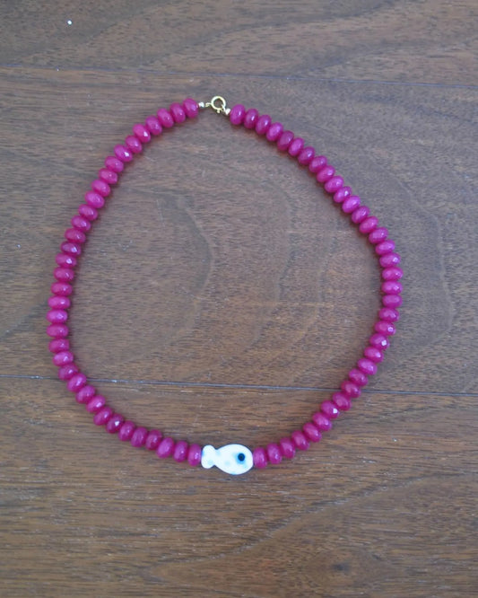 Bead Fish Necklace: Pink Agate