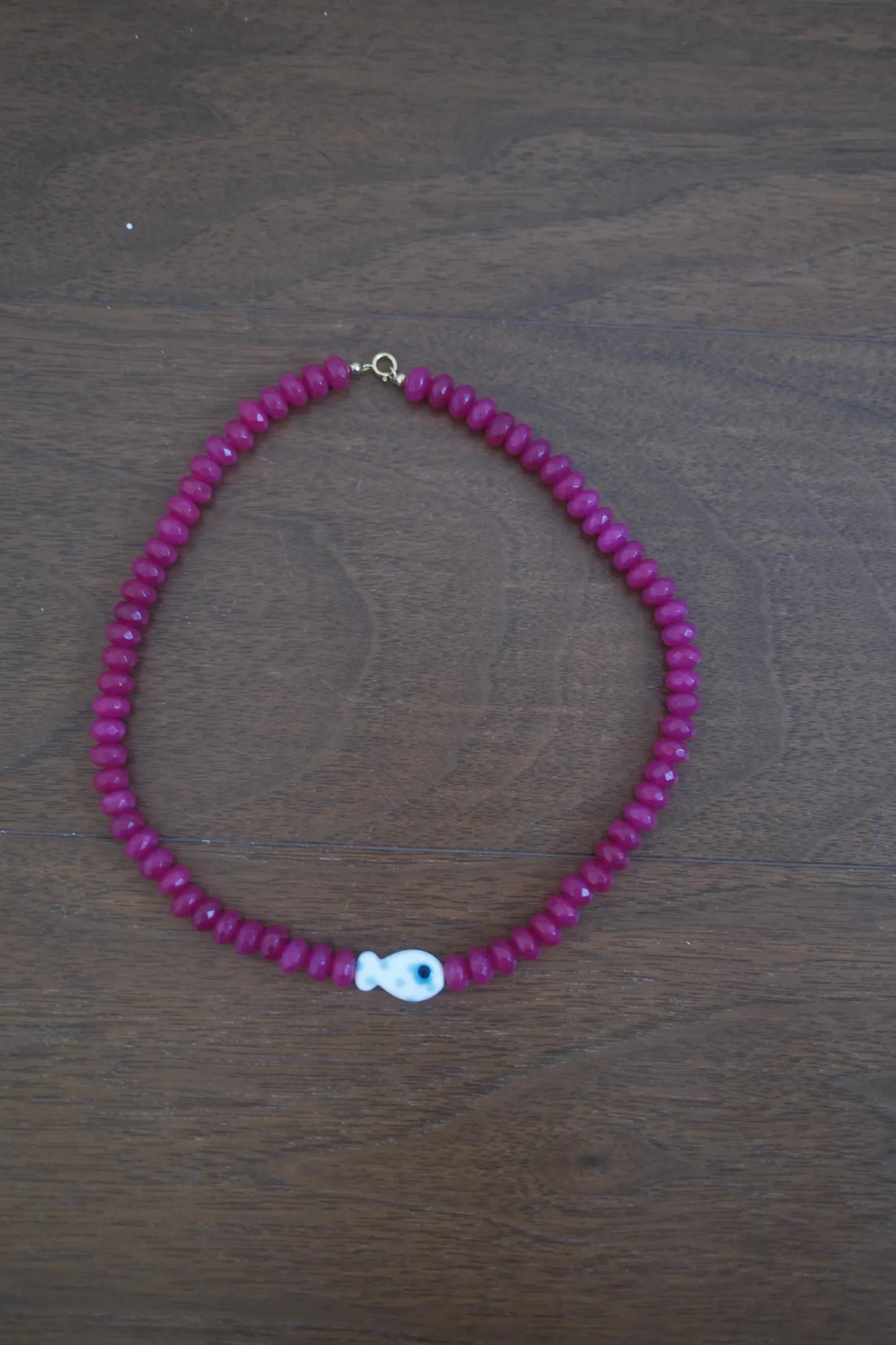 Bead Fish Necklace: Pink Agate
