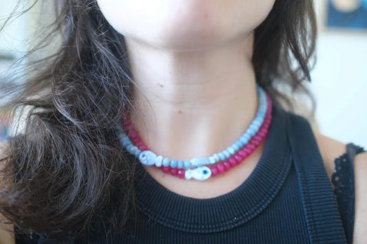 Bead Fish Necklace: Pink Agate
