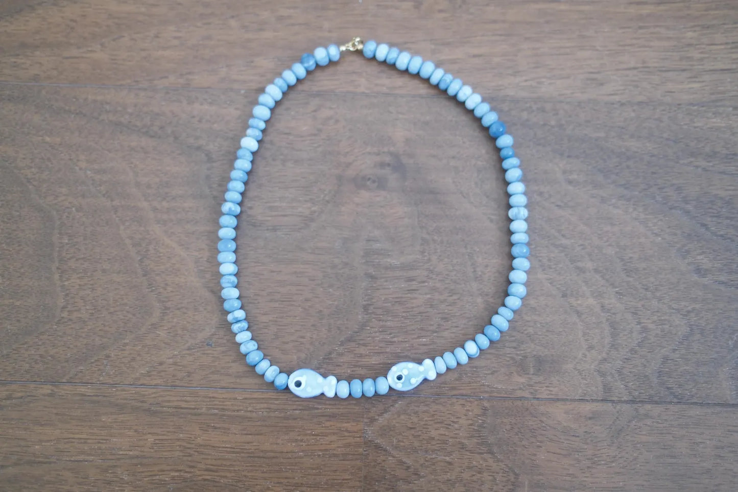 Bead Fish Necklace: Blue Opal
