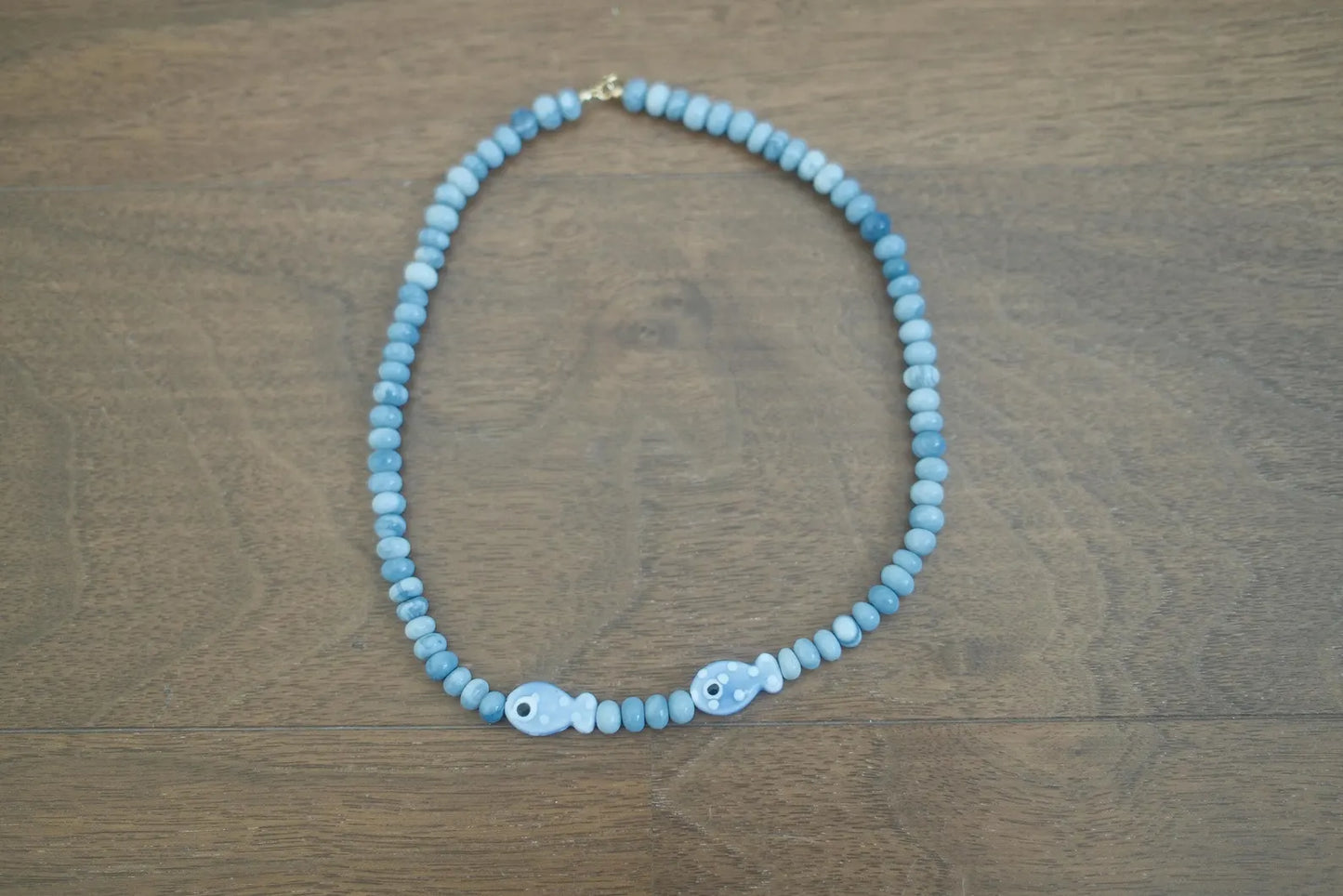 Bead Fish Necklace: Blue Opal