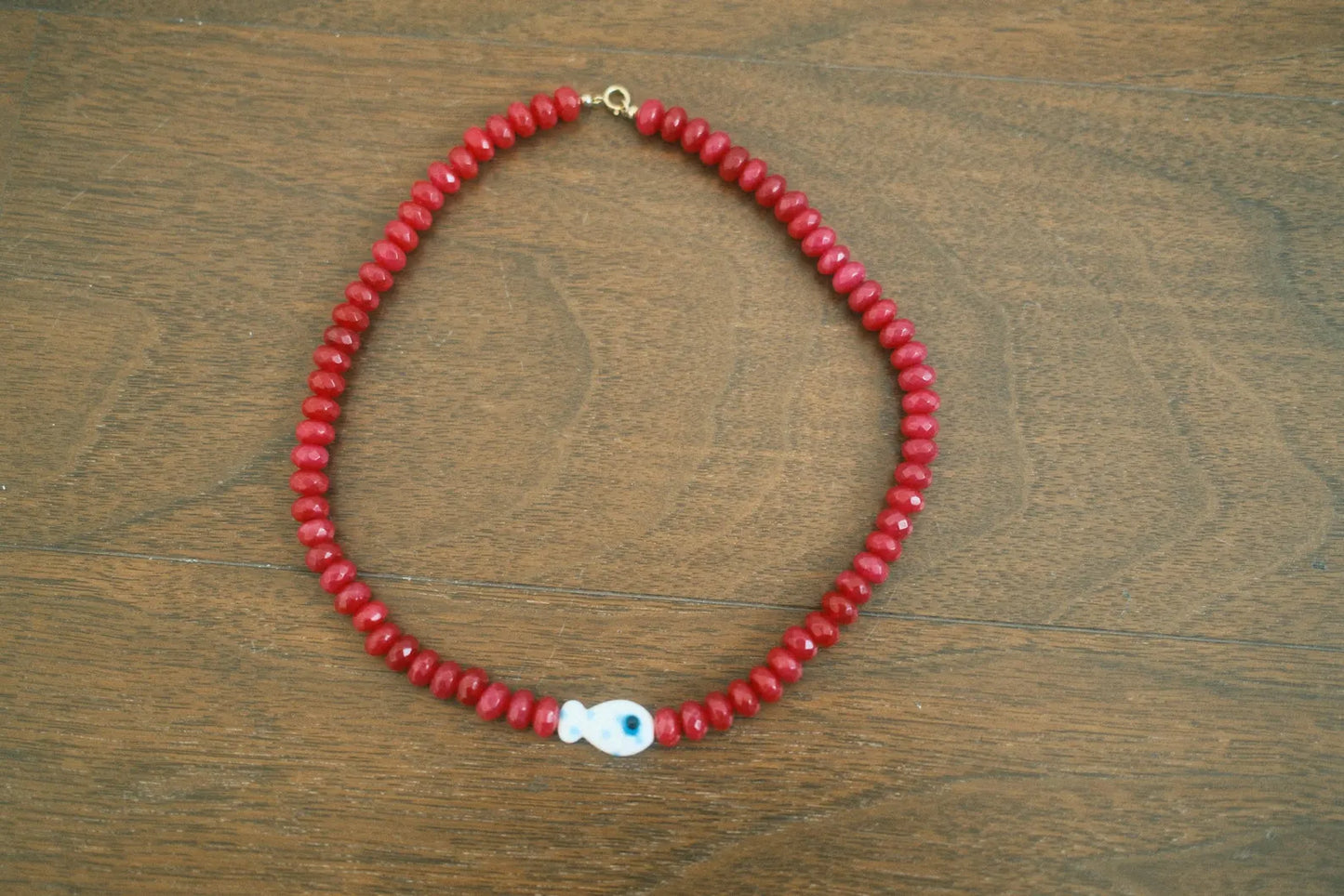 Bead Fish Necklace: Pink Agate