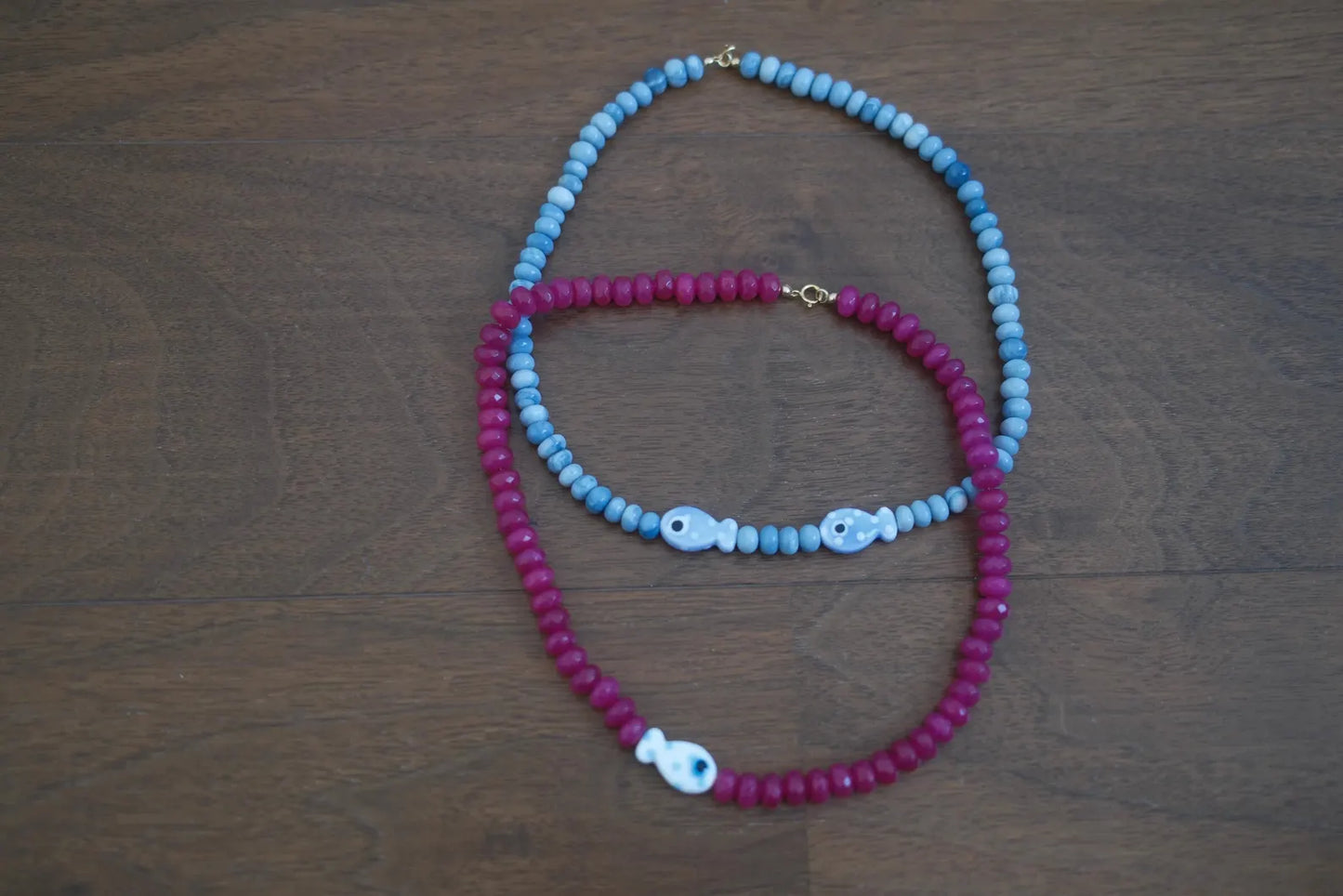 Bead Fish Necklace: Blue Opal