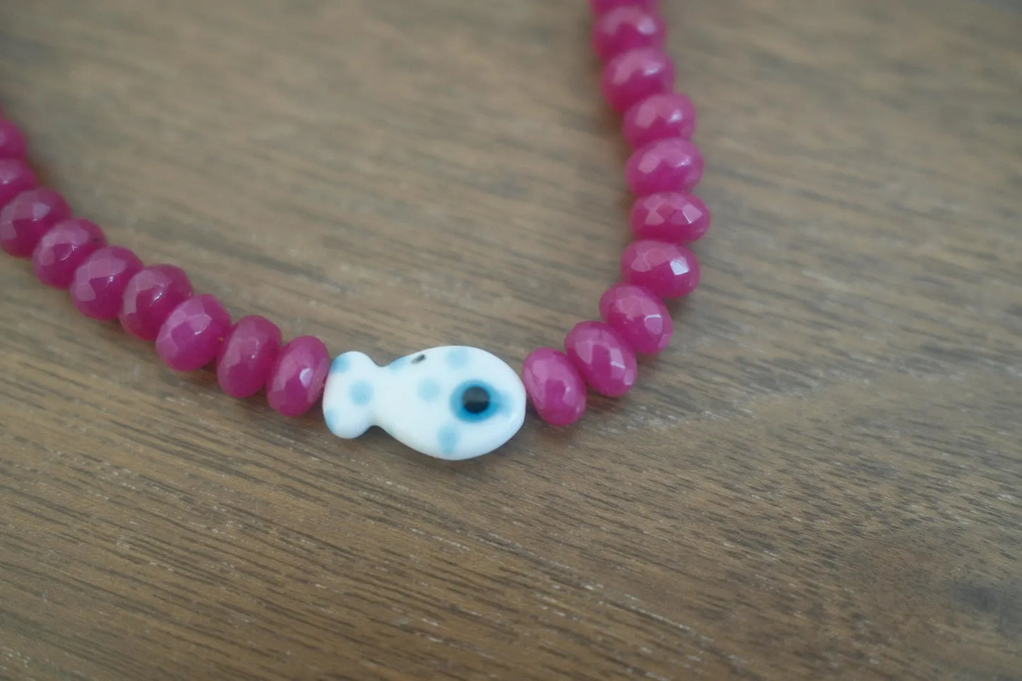 Bead Fish Necklace: Pink Agate