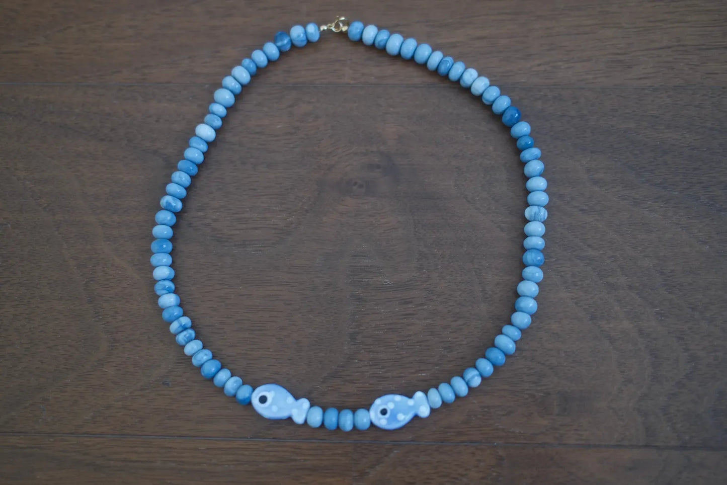 Bead Fish Necklace: Blue Opal