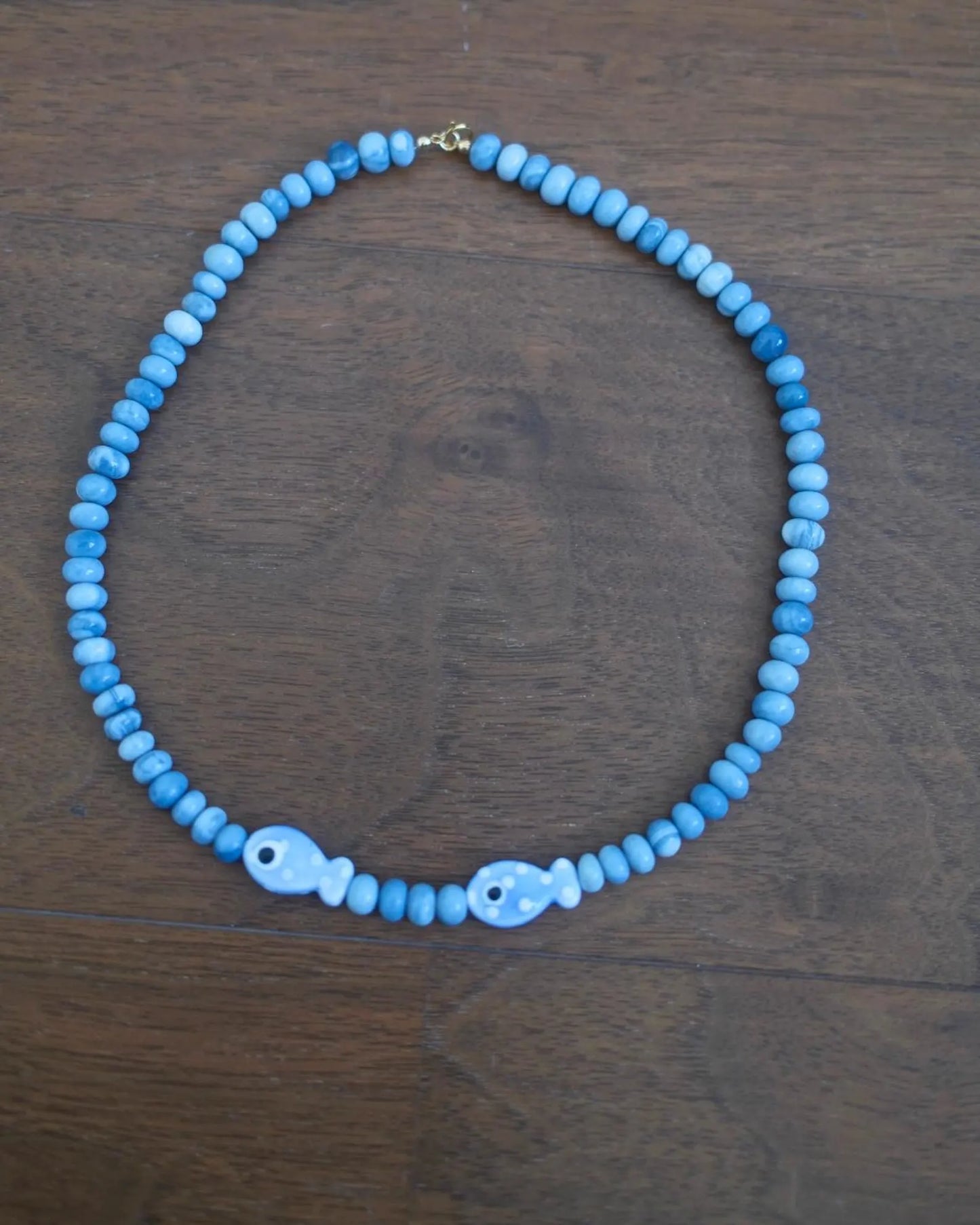 Bead Fish Necklace: Blue Opal