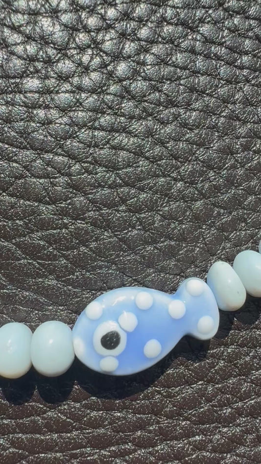 Bead Fish Necklace: Blue Opal